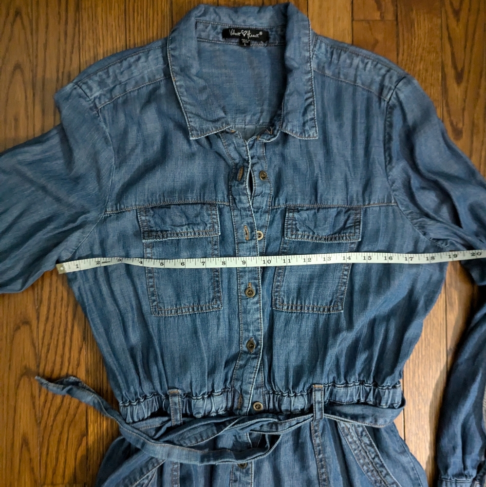 🆕 NWOT dark denim button front long sleeve belted shirt dress by velvet heart - Picture 4 of 9